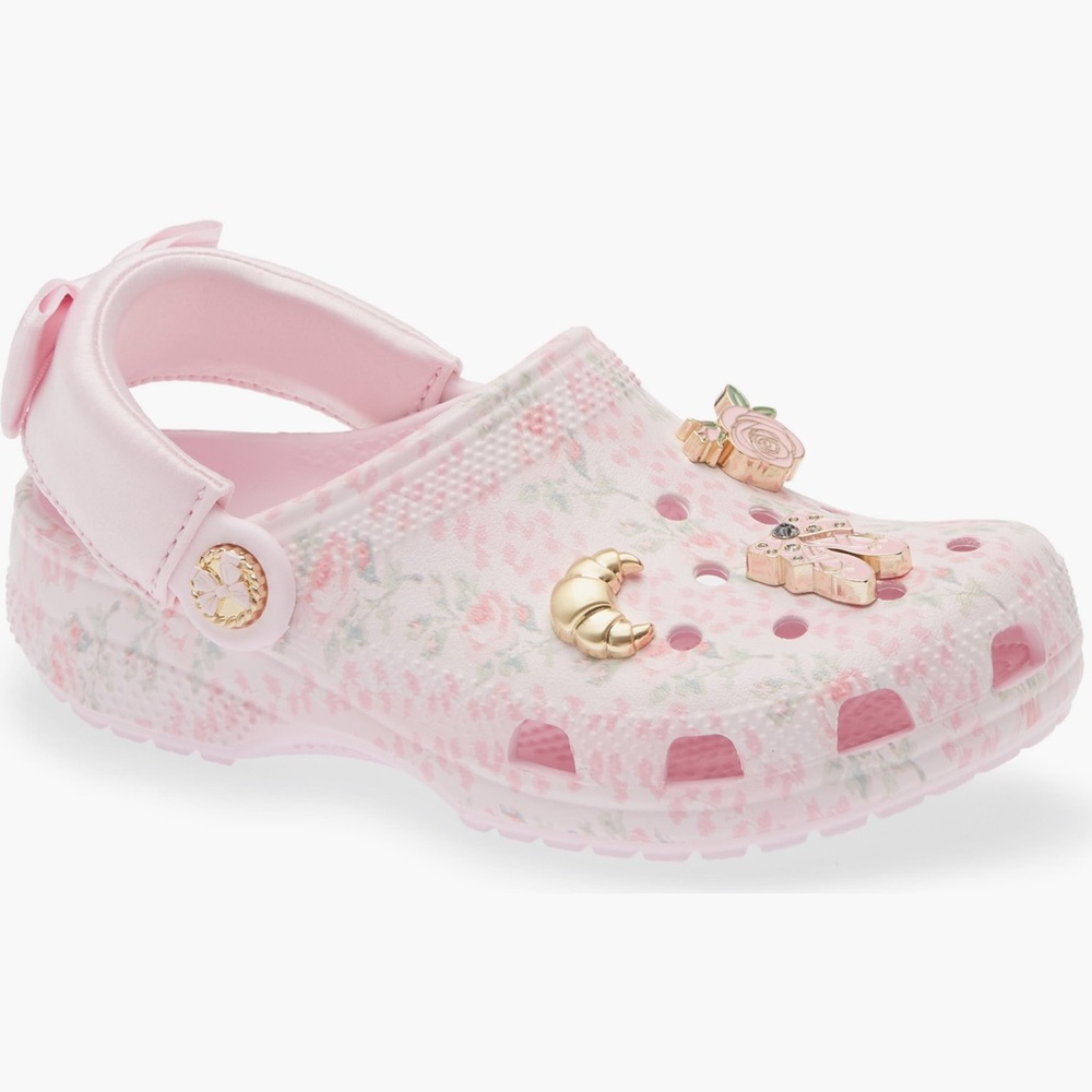 🎀CROCS Kids' x LoveShackFancy Bow Back Classic Clog PINK MILK with Charms🎀 - Picture 2 of 9